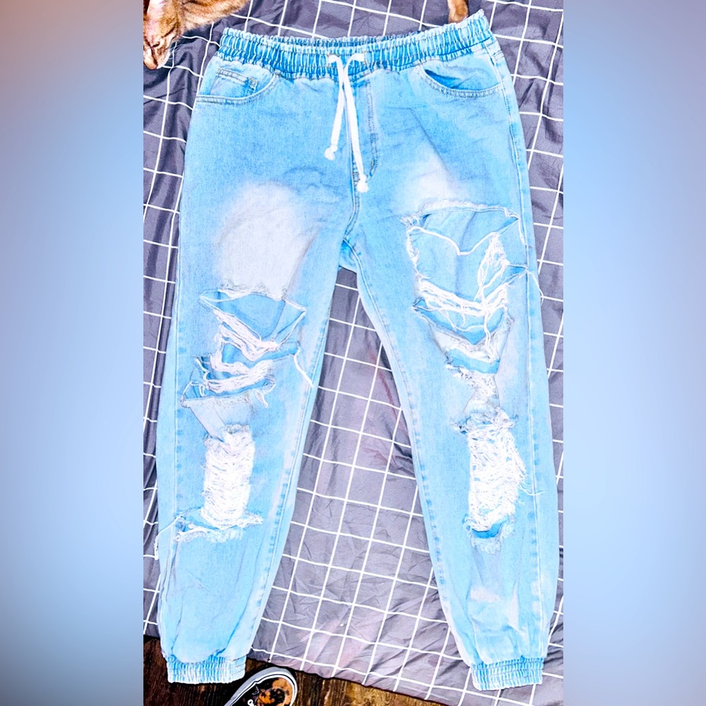 Women’s Forever 21 Distressed Denim Cutout Drawstring Jeans